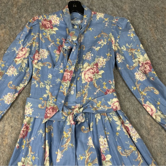 Laura Ashley Cottagecore Romantic Feminine Prairie Floral Cotton Wool Dress Sz 8 - Picture 2 of 16